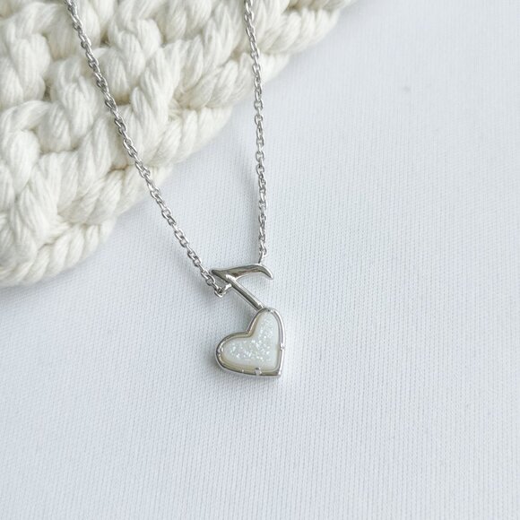 Kendra Scott Ari Heart Music Note Silver Drusy Necklace - Picture 2 of 4